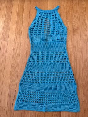 Turquoise Crochet swim cover up Dress
